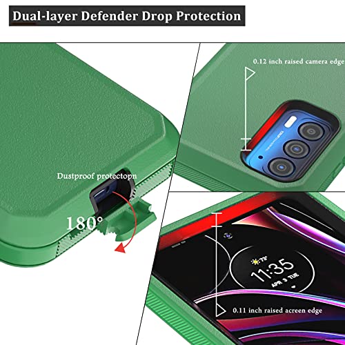 Compatible with Motorola Edge 2021 Case,Heavy Duty Rugged Shockproof Full Body Protection Kickstand Case with Belt Clip Holster for Motorola Edge 2021 6.8 inch Phone (Green+Black) - color: Green+Black