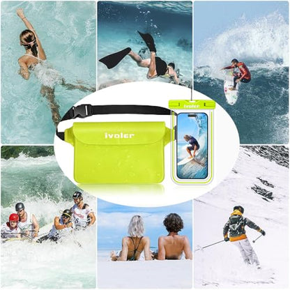 ivoler 2-Pack Waterproof Fanny Pack & Phone Pouch, Dry Bag for Passport, Phone & Wallet, Floating Waterproof Phone Case for Beach, Swimming, Kayaking, Boating, Cruise Essentials & Travel - color: Lime Green & Neon Lime