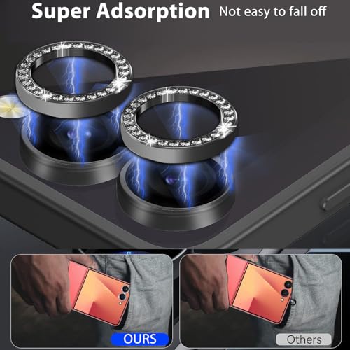 2-Pack Camera Lens Protectors for Galaxy Z Flip7, Glitter Bling Sparkly Camera Cover with Aluminum Edging,Individual Metal Lens Cover [Case Friendly],Bling Black - color: Bling Black