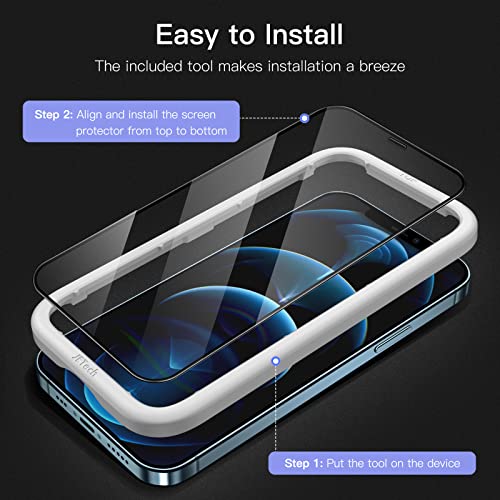 JETech Full-Coverage Screen Protector for iPhone 12/12 Pro, 3-Pack | Black Edge Tempered Glass, Easy Installation Tool, HD Clear, Case-Friendly - size: iPhone 12/12 Pro