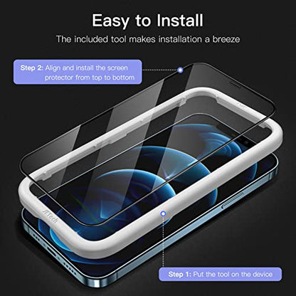 JETech Full-Coverage Screen Protector for iPhone 12/12 Pro, 3-Pack | Black Edge Tempered Glass, Easy Installation Tool, HD Clear, Case-Friendly - size: iPhone 12/12 Pro