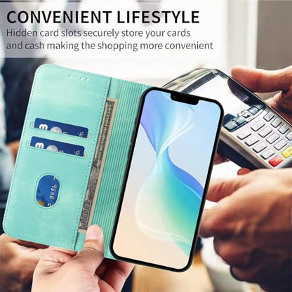 Leather Wallet Case Compatible with Galaxy A10E with RFID Blocking, Bumper Phone Cover Credit Card Slots Case Protective Shockproof Magnetic Case Wallet Compatible with Samsung Galaxy A20E/A10E - color: Mint green