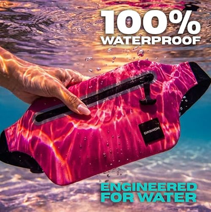 Drench Waterproof Fanny Pack & Floating Phone Pouch | IPX8 Submersible Waist Pack Dry Bag for Beach, Pool, Cruise Travel, Girls Trips, Snorkeling, Kayaking & Water Sports | Pink - color: Hot Pink