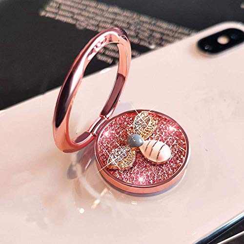 Fashion bee Pattern Cell Phone 360° Rotating Ring Stand Holder, Bling Diamond Finger Kickstand Back Stand Hand Grip Compatible with iPhone 12,Samsung S21 iPhone 13 pro max (Rose Gold) - color: Rose gold