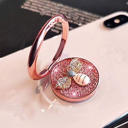 Fashion bee Pattern Cell Phone 360° Rotating Ring Stand Holder, Bling Diamond Finger Kickstand Back Stand Hand Grip Compatible with iPhone 12,Samsung S21 iPhone 13 pro max (Rose Gold) - color: Rose gold