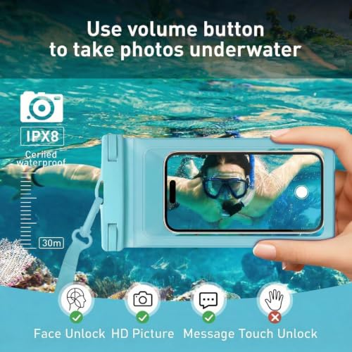 Waterproof Phone Pouch for iPhone 17 16 15 Pro Max IPX8 Blue+Blue | Card Pocket, Lightweight, Large Cellphone Dry Bag, IPX8 Rated, Beach Essential, Cruise Ship, 2 Pack, 8.3 inch - color: B5-Blue-2 pack