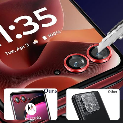 Zeking (2 Set) for Motorola Razr 60/ Razr 2025 Camera Lens Protector, Scratch-Resistant HD Clarity Ultra-Thin 9H Tempered Glass with Aluminum Edging, Individual Metal Lens Cover (Red) - color: Red