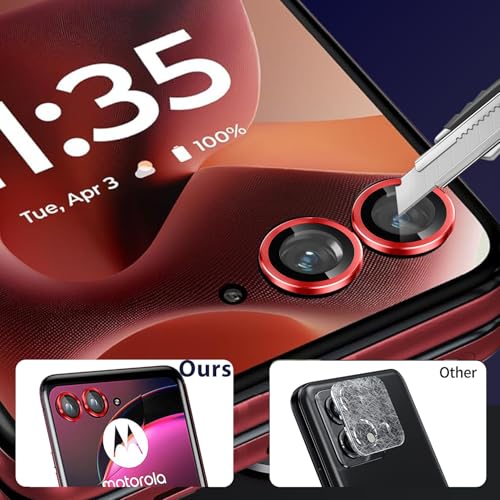 Zeking (2 Set) for Motorola Razr 60/ Razr 2025 Camera Lens Protector, Scratch-Resistant HD Clarity Ultra-Thin 9H Tempered Glass with Aluminum Edging, Individual Metal Lens Cover (Red) - color: Red