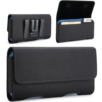 Mopaclle Nylon Phone Holster with Heavy Duty Metal Belt Clip and Card Holder, Compatible with iPhone 13/12 Mini, iPhone SE, iPhone 8/7/6S/6, and Galaxy S7/S6/S5 - Black - color: Nylon- Black, size: S(5.8x3.0x0.5)
