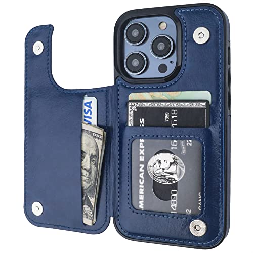 ONETOP for iPhone 14 Pro Wallet Case with Credit Card Holder,Blue | Kickstand,ID/Cash Holder,Case Wallet with Card Slots,Double Magnetic Clasp,Durable PU Leather Shockproof Cover for Women Men - color: Blue