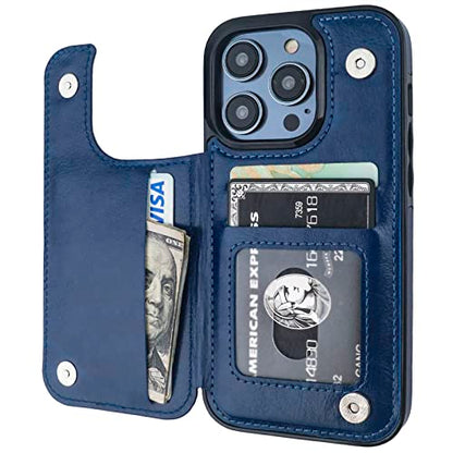 ONETOP for iPhone 14 Pro Wallet Case with Credit Card Holder,Blue | Kickstand,ID/Cash Holder,Case Wallet with Card Slots,Double Magnetic Clasp,Durable PU Leather Shockproof Cover for Women Men - color: Blue