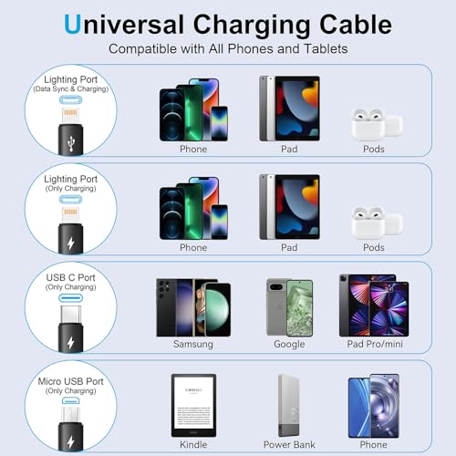 Multi Charging Cable,[2Pack 4Ft] Retractable Phone Charger for All Devices