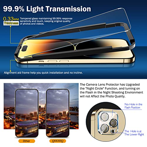 QHOHQ 3 Pack Screen Protector for iPhone 14 Pro 6.1 Inch with 3 Pack Tempered Glass Camera Lens Protector, Ultra HD, 9H Hardness, Scratch Resistant, Case Friendly - size: iPhone 14 Pro 6.1 Inch