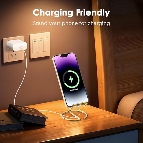 Metal Cell Phone Stand for Desk, Cute One-Piece Phone Holder, Stable Desktop Display Dock for iPhone, iPad, Samsung, Tablets & All Mobile Phones, Gold - color: Gold
