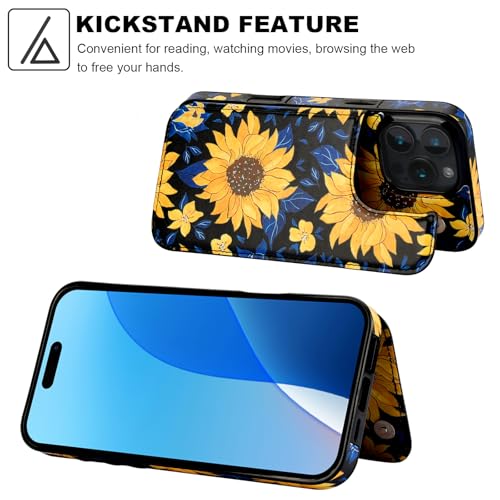 HAOPINSH for iPhone 16 Pro Max Wallet Case with Card Holder, Blooming Sunflowers Back Flip Folio PU Leather Kickstand Card Slots Case for Women Girls, Double Magnetic Clasp Shockproof Cover 6.9" - color: Blooming Sunflowers