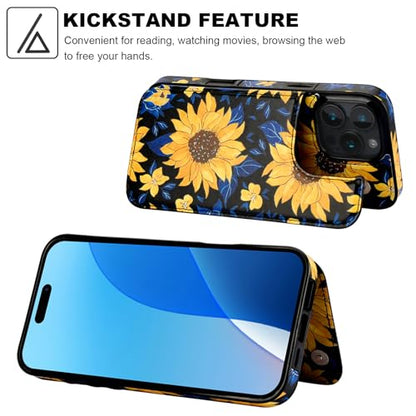 HAOPINSH for iPhone 16 Pro Max Wallet Case with Card Holder, Blooming Sunflowers Back Flip Folio PU Leather Kickstand Card Slots Case for Women Girls, Double Magnetic Clasp Shockproof Cover 6.9" - color: Blooming Sunflowers
