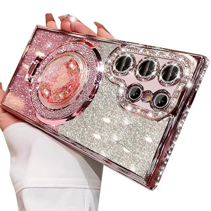 Changjia for Samsung Galaxy S26 Ultra Glitter Kickstand Case, Cute Bling Sparkly Diamond Rhinestones with Camera Lens Protector Liquid Ring Stand Women Girls Clear Phone Case for Galaxy S26 Ultra,Pink - color: Pink