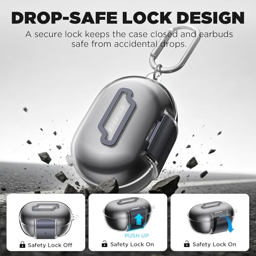for Bose New QuietComfort Earbuds Case (2024), TPU Protective Cover with Phone Holder Stand & Double Safety Lock, Supports Wireless Charging, Includes Carabiner and Cleaning Pen (Transparent) - color: Transparent