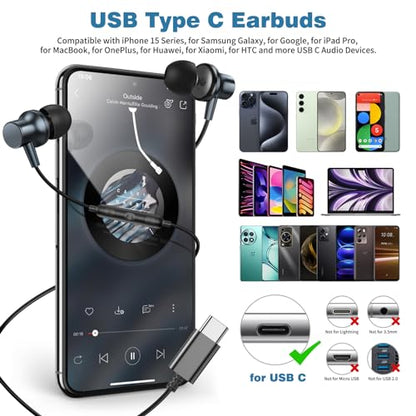COOYA USB C Headphones Wired Earbuds for iPhone 18 Pro Max 17 16, NavyBlue - color: NavyBlue