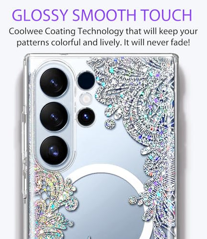 Magnetic for Samsung Galaxy S26 Ultra Case, Compatible with MagSafe, Cute for Women Girls, 10FT Military Grade Protective Cover for Galaxy S26 Ultra Case Glitter, Clear Bling Lace Mandala - size: 6.9 inch (for Galaxy S26 Ultra)