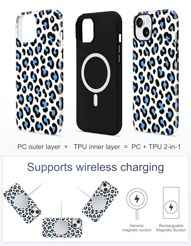 Jusy Magnetic Cheetah Phone Case for iPhone 16 Pro Max,Blue Leopard | Compatible with MagSafe,Cute Aesthetic Tortoise Shell Design,TPU and PC Protective Shockproof Cover - color: Blue Leopard