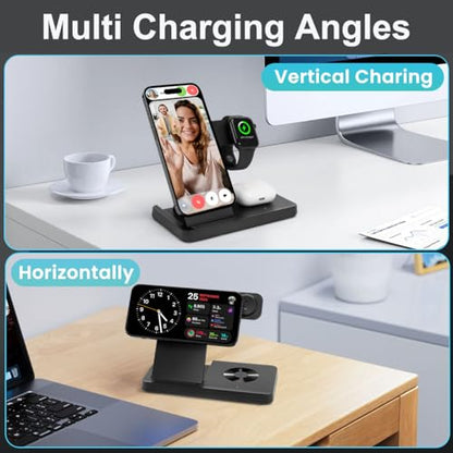 Magnetic 3 in 1 Wireless Charging Station for iPhone 12-17 Series, Charging Station for Multiple Devices, Mag Safe Wireless Charger Stand for Apple Watch Series/Ultra/SE & AirPods 4/3/2/Pro