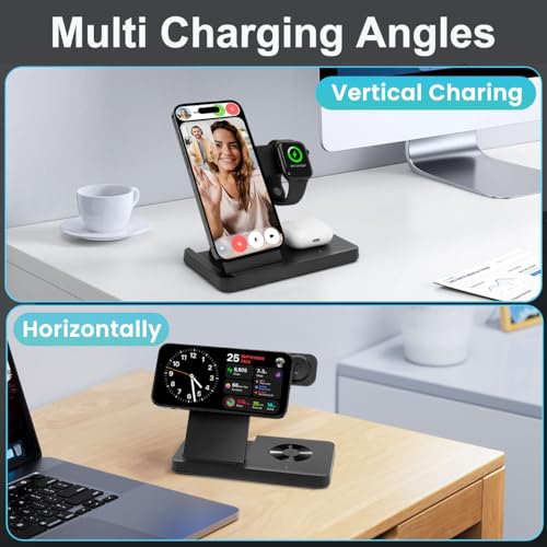 3 in 1 Wireless Charging Station for Apple Magsafe Charger,Magnetic Wireless Charger Stand for iPhone 12-17 Series,Wireless Charging Stand for Airpods,Apple Watch