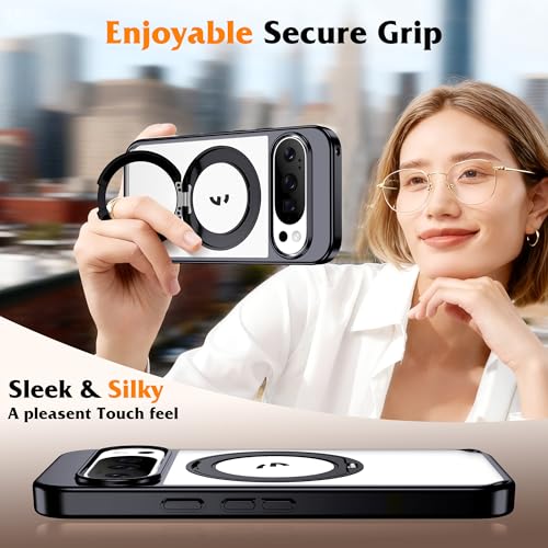 Compatible with Clear Google Pixel 10 Pro XL Case & Google Pixel 9 Pro XL Case 6.8'' with 360° Magnetic Ring Stand [Plating Phone Cases],Black - color: Black, size: Pixel 9 Pro XL & Pixel 10 Pro XL