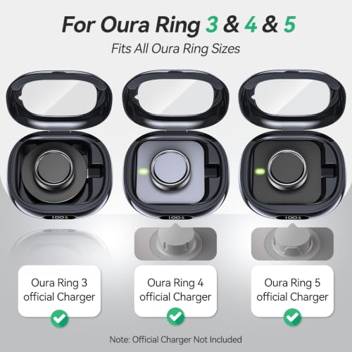 Tensea Portable Charging Case Compatible with Oura Ring Gen 5 & Gen 4 & 3 | (Official Charger NOT Included), 2000mAh Wireless Power Station, Universal Fit, 30-Day Runtime Charger Accessories - color: Black