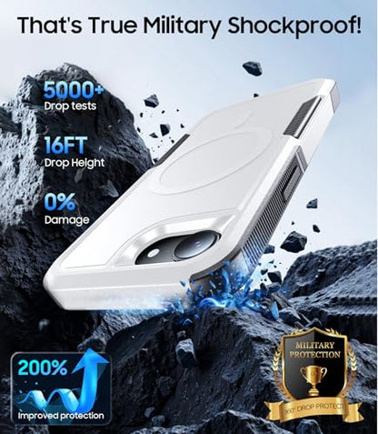 Magnetic for iPhone 17e Case Rugged Dual-Layer Shockproof White | Military-Grade Heavy Duty Protection, Fit for Magsafe, Matte Finish Scratch Resistant Anti-Fingerprint Anti-Slip Phone Cover - color: White