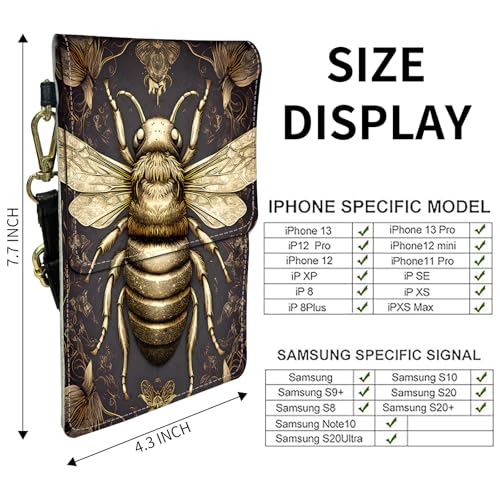 for Women Cell Phone Purse,with Touchscreen Cell Phone Purse,PU Leather Shoulder Bag Waterproof Phone Wallet Case with Clear Touch Screen Window up to 6.7 inch Smartphone, - color: Black and Gold Bees -249