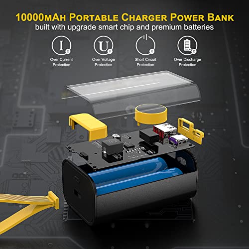 Portable Charger 10000mAh,22.5W Fast Charging Small Power Bank,Transparent External Battery Pack,Input/Output External USB C Portable Phone Charger for iPhone iPad Samsung LG Android Cellphone (Black) - color: Black