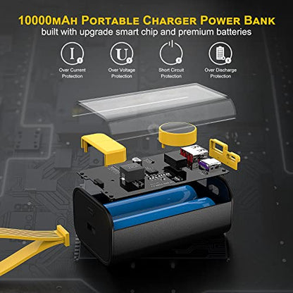 Portable Charger 10000mAh,22.5W Fast Charging Small Power Bank,Transparent External Battery Pack,Input/Output External USB C Portable Phone Charger for iPhone iPad Samsung LG Android Cellphone (Black) - color: Black
