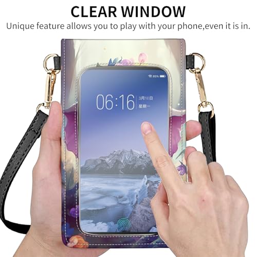 for Women Cell Phone Purse,with Touchscreen Cell Phone Purse,PU Leather Shoulder Bag Waterproof Phone Wallet Case with Clear Touch Screen Window up to 6.7 inch Smartphone, - color: Cute Elephant and Flowers-238