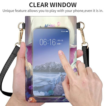 for Women Cell Phone Purse,with Touchscreen Cell Phone Purse,PU Leather Shoulder Bag Waterproof Phone Wallet Case with Clear Touch Screen Window up to 6.7 inch Smartphone, - color: Cute Elephant and Flowers-238