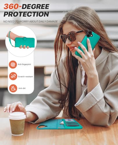 OCASE for iPhone 17 Detachable Wallet Case with Card Holder, 2 in 1 PU Leather Flip Folio with RFID Blocking Stand Wrist Strap Shockproof Phone Cover 6.3 Inch 2025, Blue Green - color: Blue Green, size: iPhone 17