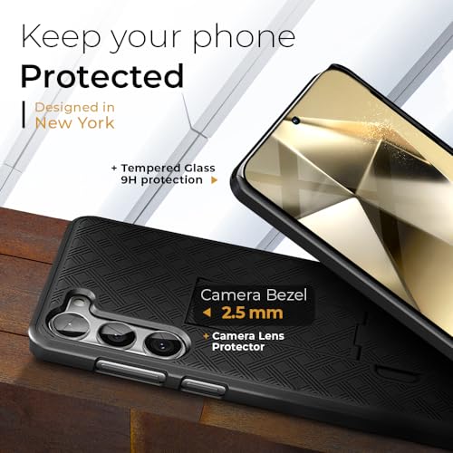 MOTIVE for Samsung Galaxy s24 Plus Case with Belt Clip, Kickstand | 6.6" | Ranger v1 Series, Black, 360° holster, open-top/bottom port access, grip, slim - size: S24 Plus