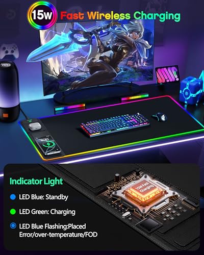 Wireless Charging Mouse Pad with Phone Stand, 31.5"x15.8" Large - color: RGB-Stand-Adatper