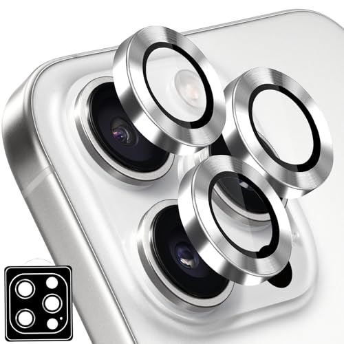 Designed for iPhone 16 Pro and 16 Pro Max Camera Lens Protector, Metal Lens Cover 9H Tempered Glass Camera Cover Anti Scratch Shockproof Screen Protector - color: Sliver
