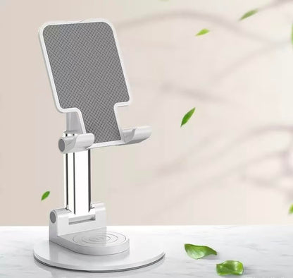 Cell Phone Stand, 360 Rotating Phone Stand, Fully Adjustable and Foldable Desktop Phone Stand. The Base of The Stand is Suitable for All Types of Mobile Phones. (White)