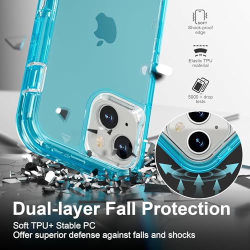 Follaroma for iPhone 15 Case, Shockproof Protection, Crystal Blue | Heavy Duty Shockproof Protection Phone Cases, Anti-Drop, Dual Layer Transparent Rugged Protective Cover, 6.1 inch - color: Blue, size: iPhone 15 6.1‘’
