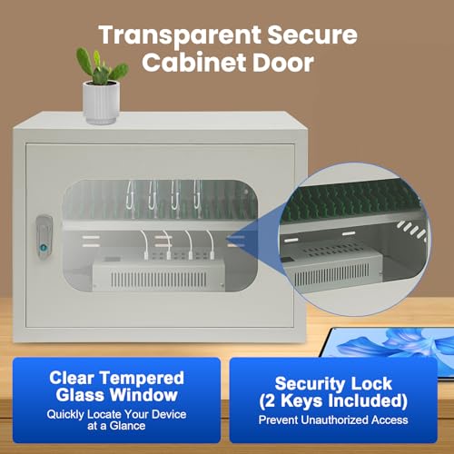 20-Device Charging Station, Charging Cabinet for Cellphones, Rechargeable Cellphone Locker Storage Charging Station, Locking and Charging Phone Storage Box with Cable Management - color: White-20 Slots