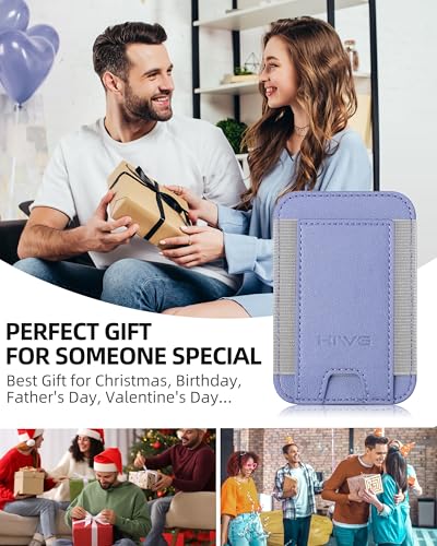 HiWe for MagSafe Wallet, 7 Cards Holder for Phone Case, RFID Blocking - color: Lavender Wallet - Grey Band
