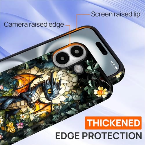Case for iPhone 16,Drop Protection Hybrid 2-Layer Hard Phone Cover-Stained Glass Black Dragon - color: Stained Glass Black Dragon, size: iPhone 16