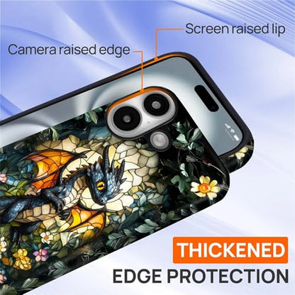 Case for iPhone 16,Drop Protection Hybrid 2-Layer Hard Phone Cover-Stained Glass Black Dragon - color: Stained Glass Black Dragon, size: iPhone 16