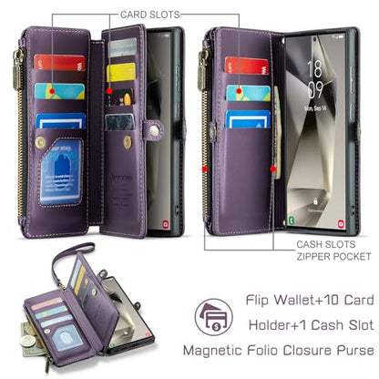 Defencase for Samsung Galaxy S23 Ultra Wallet Case with Card Holder, Purple | Durable PU Leather, with RFID Blocking Zipper Pocket, Wrist Strap, S23 Ultra Flip Phone Cases Cover with Stand for Women Men - color: Aesthetic Purple