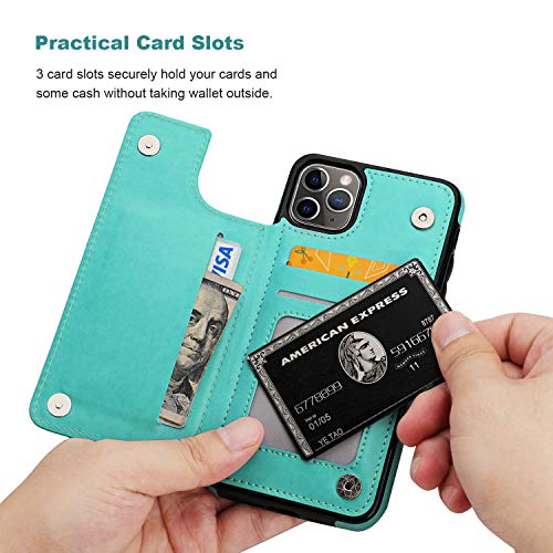 Vaburs for iPhone 11 Pro Max Wallet Case Card Holder Butterfly, Green - color: Green