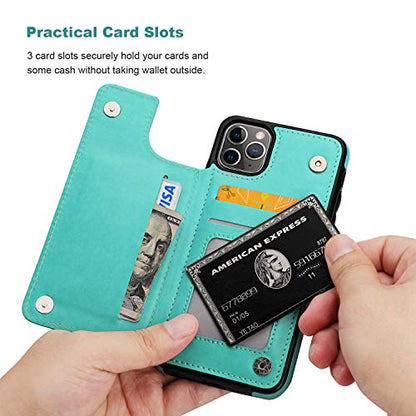 Vaburs for iPhone 11 Pro Max Wallet Case Card Holder Butterfly, Green - color: Green