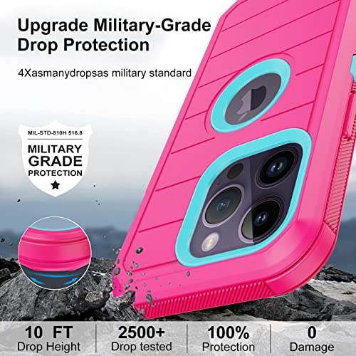 for iPhone 14 Pro Max Case with 2 Screen Protector,Full Body Shockproof Drop Protection Dust Proof Heavy Duty 3-Layer Military Rugged Durable Cover for Apple iPhone 14 Pro Max 6.7" (Rose) - color: Rose/light green II