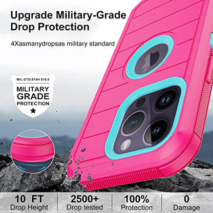 for iPhone 14 Pro Max Case with 2 Screen Protector,Full Body Shockproof Drop Protection Dust Proof Heavy Duty 3-Layer Military Rugged Durable Cover for Apple iPhone 14 Pro Max 6.7" (Rose) - color: Rose/light green II